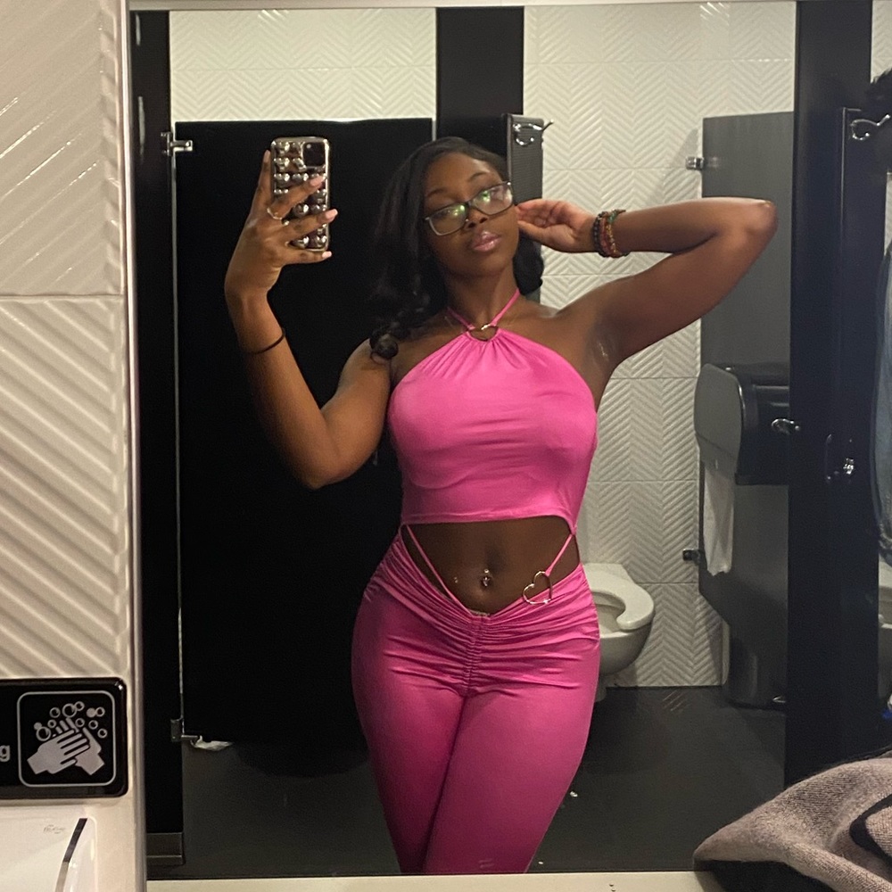 Pink cut out jumpsuit with heart detail